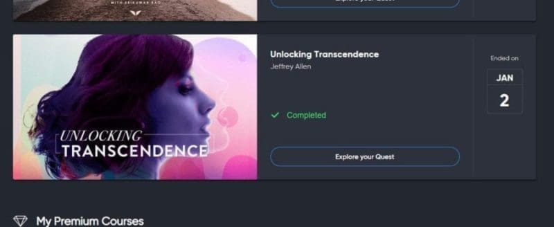 Screenshot of Unlocking Transcedence In Mindvalley Dashboard