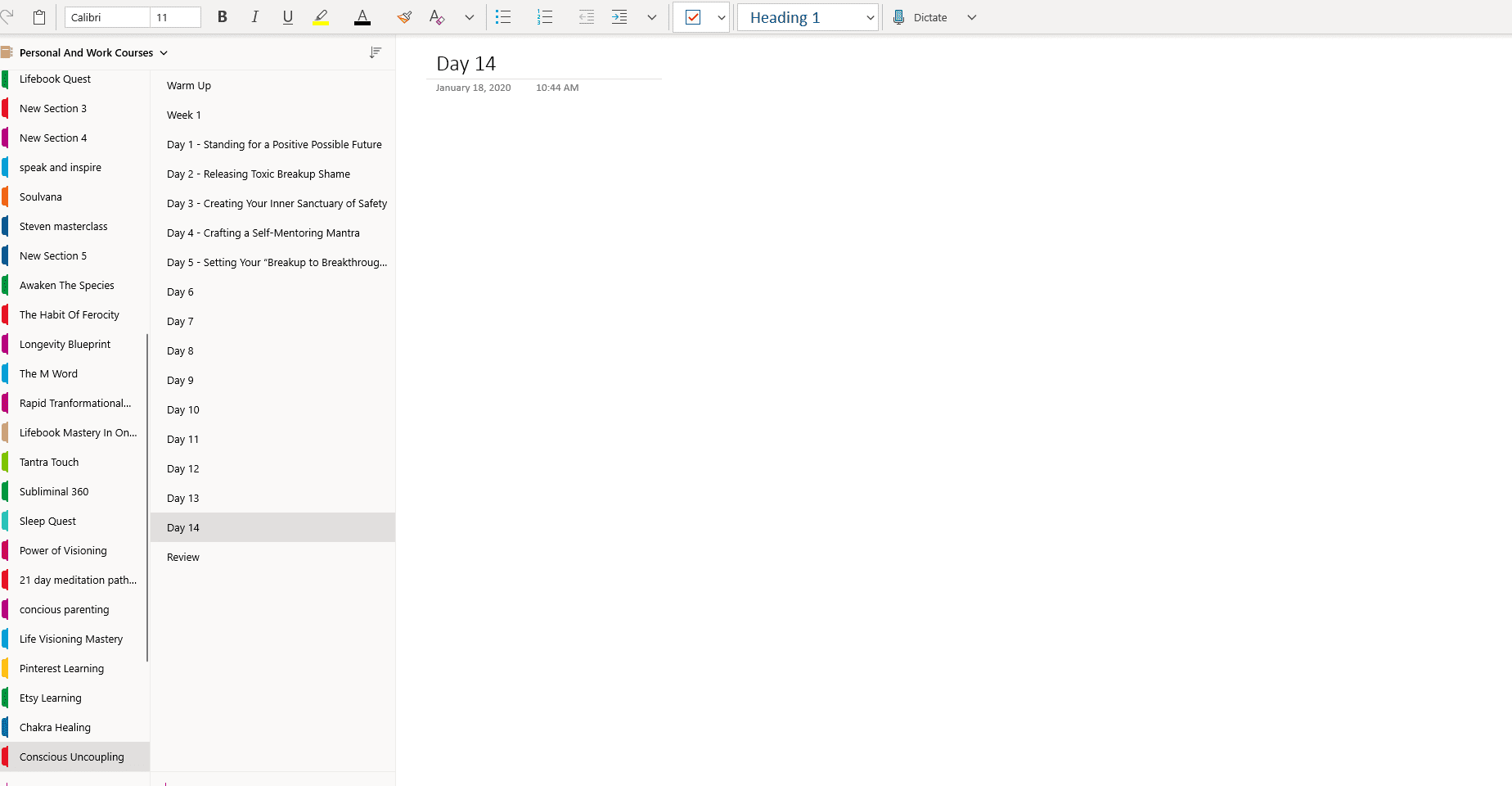Added in days Onenote
