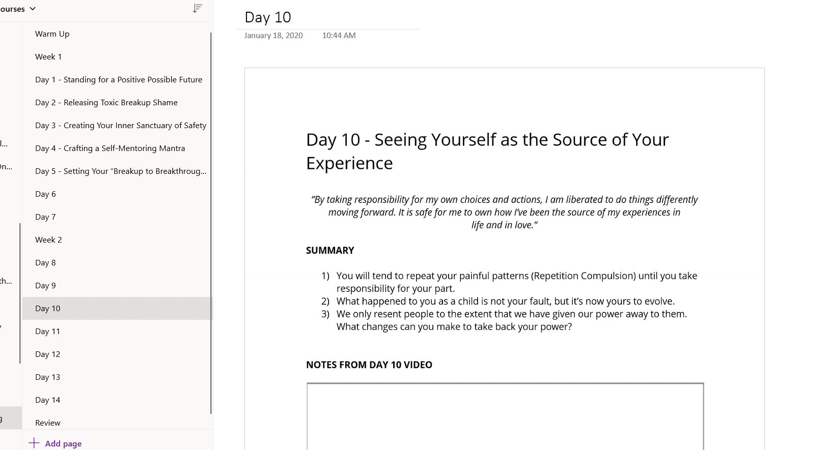 Day 10 copy and paste OneNote Mindvalley Quest