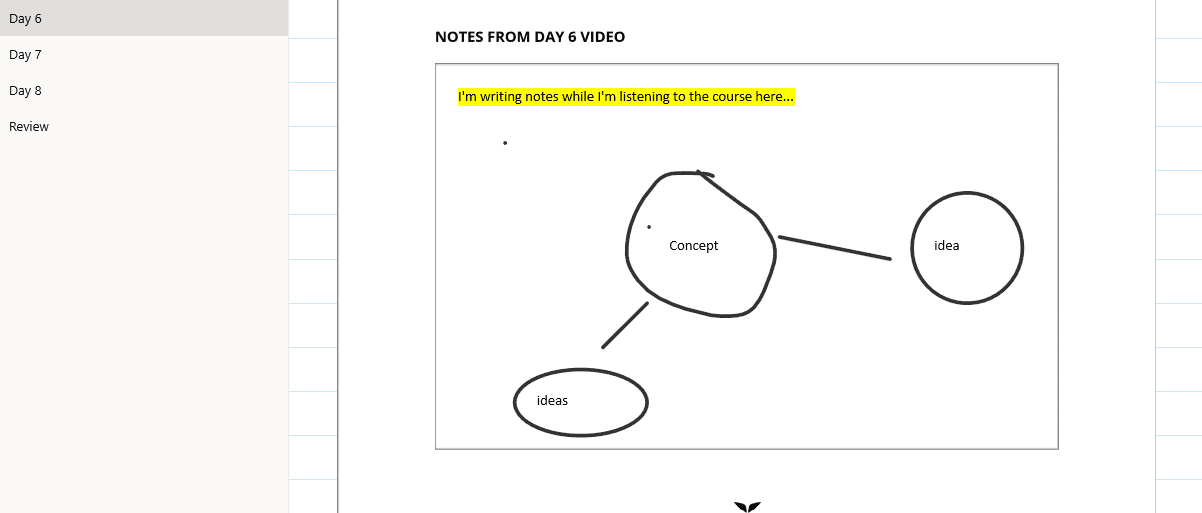 writing notes on OneNote Mindvalley