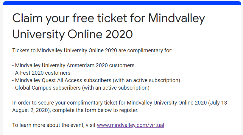 Mindvalley University Online 2020
