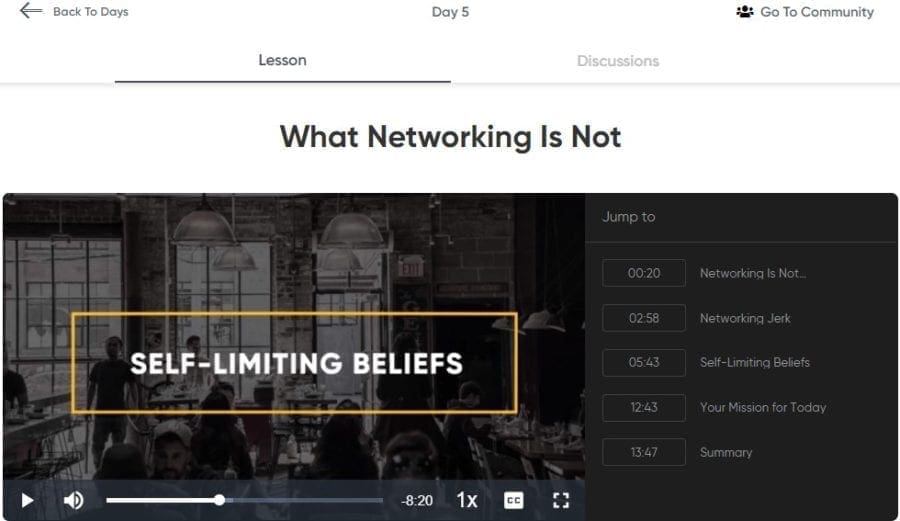 Mastering Authentic Networking quest by Keith Ferrazzi screenshot of what networking is not day