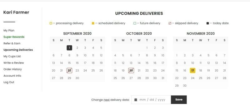 Revive Superfoods Delivery Calendar