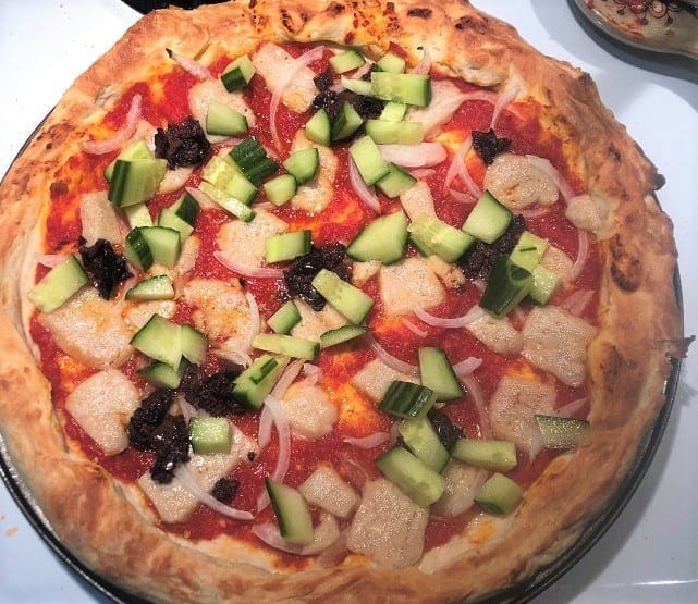 spicy greek pizza vegan