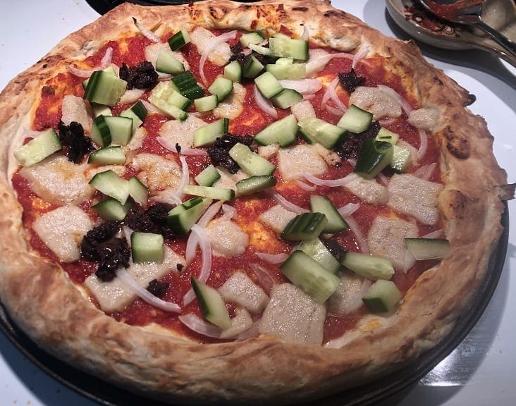 Plant-Based Spicy Pizza Greek-Style: First Attempt
