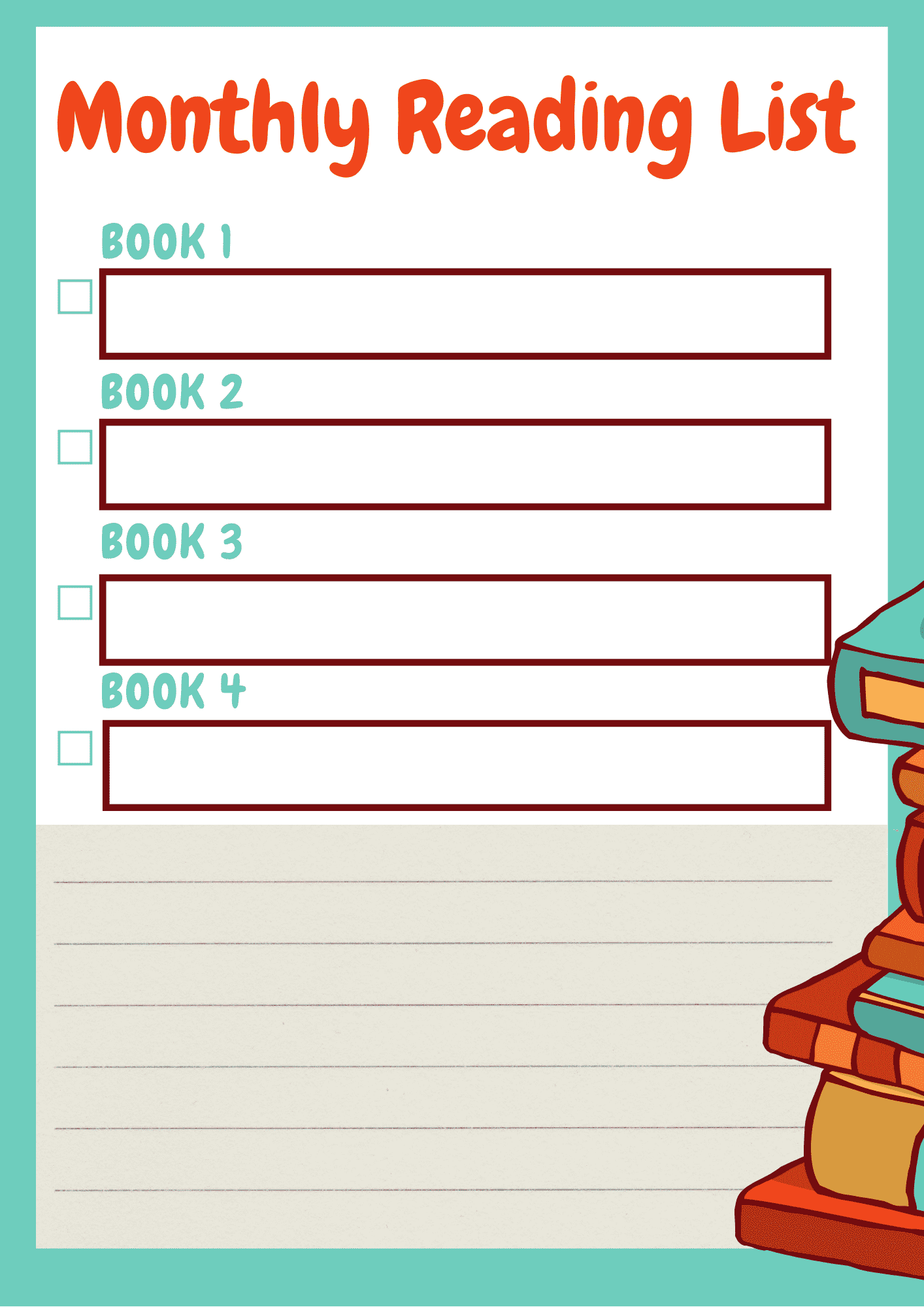 reading list planner insert