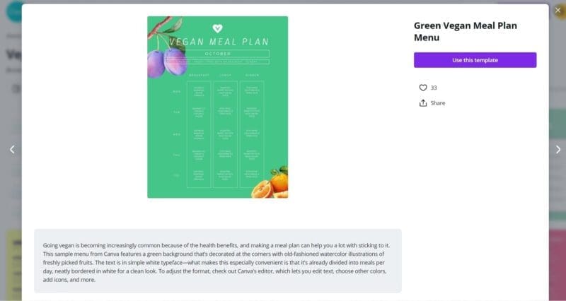 vegan meal plan canva