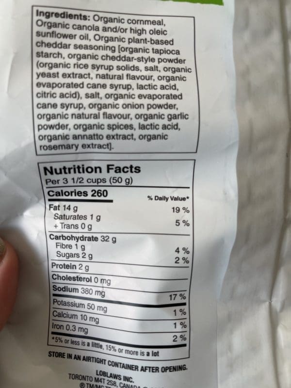 Plant-based cheddar puffs ingredients