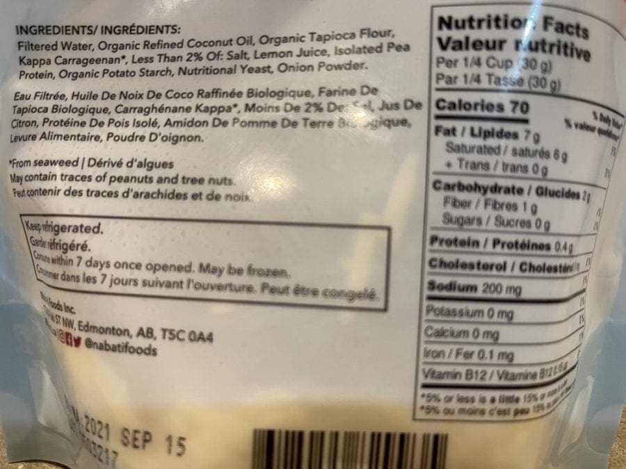 Nabati Mozzarella Shreds ingredients
