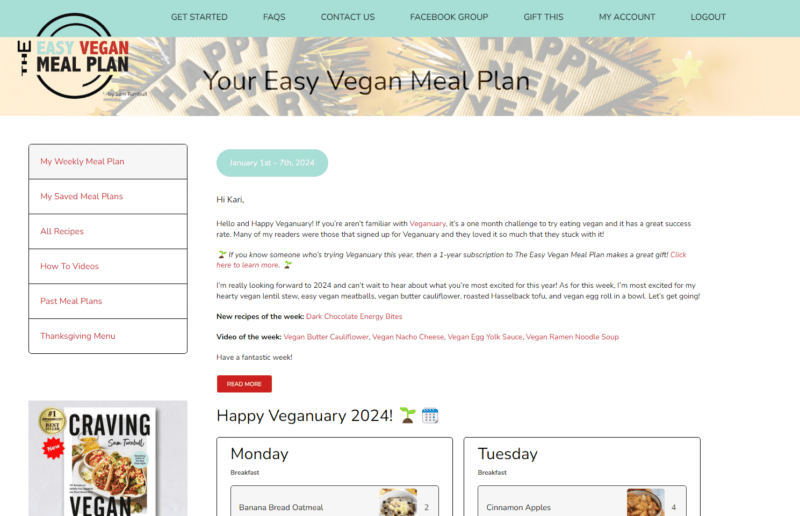 Easy Vegan Meal Plan Membership Dashboard