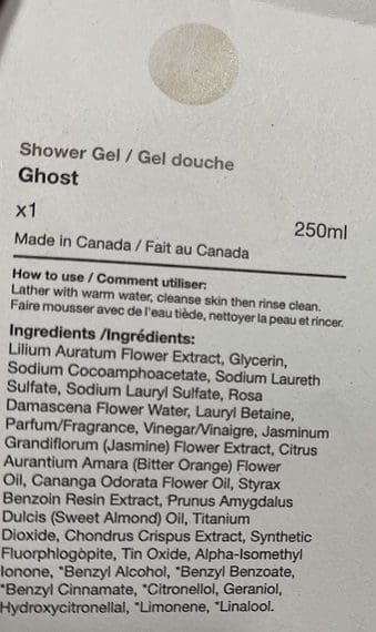 Ghost Shower gel Ingredients