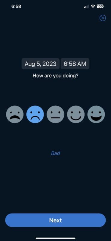Clarity App 'How Are You Doing' with various sad to happy faces. 